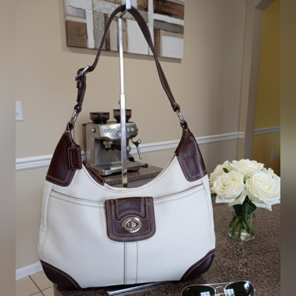 Coach Hamilton Pebble Leather Ivory With Brown
